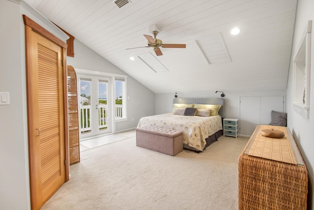 25057 7th St, Summerland, FL 33042 - carpeted bedroom featuring attic access, access to exterior, lofted ceiling, ceiling fan, and recessed lighting