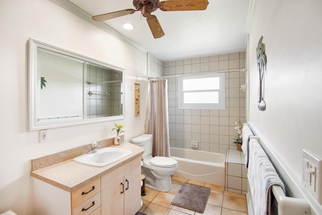 25057 7th St, Summerland, FL 33042 - full bathroom with toilet, vanity, shower / tub combo with curtain, tile patterned floors, and a ceiling fan