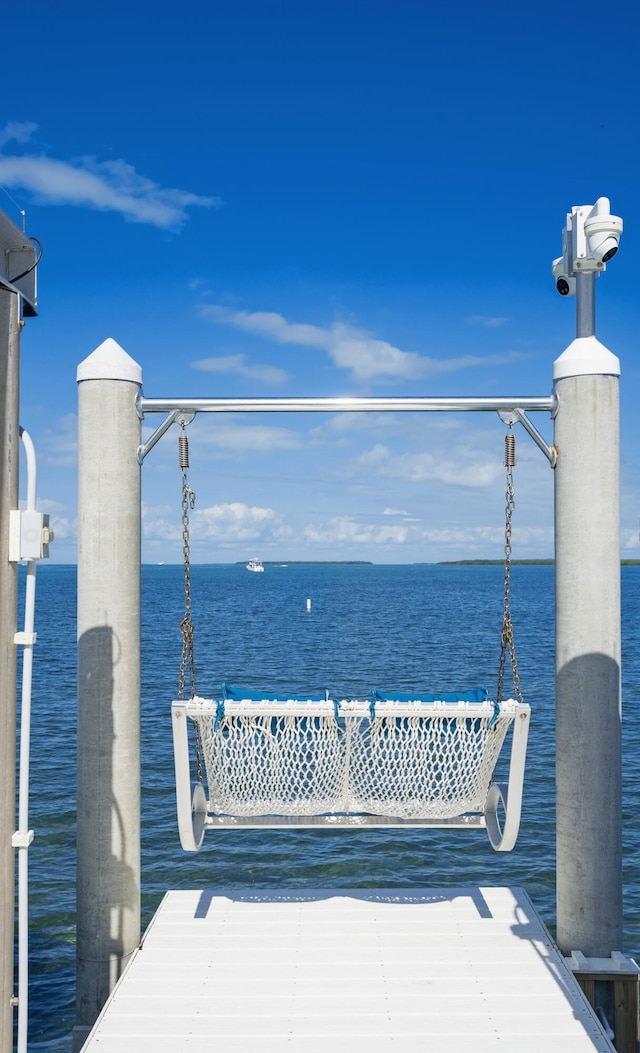 view of dock with a water view