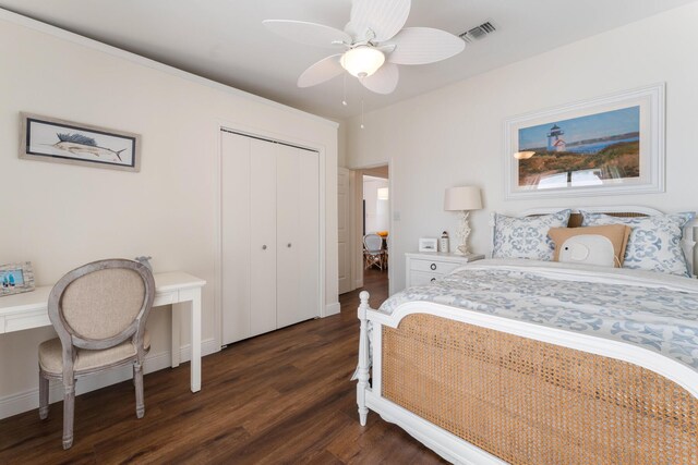 75055 Overseas Hwy, Islamorada, FL 33036 - bedroom with dark wood-type flooring, ceiling fan, and a closet