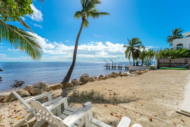 view of water feature with a beach view