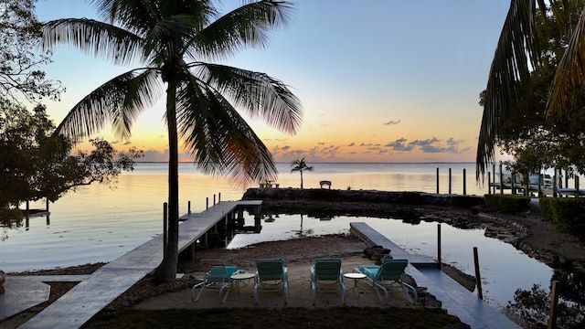 view of dock with a water view