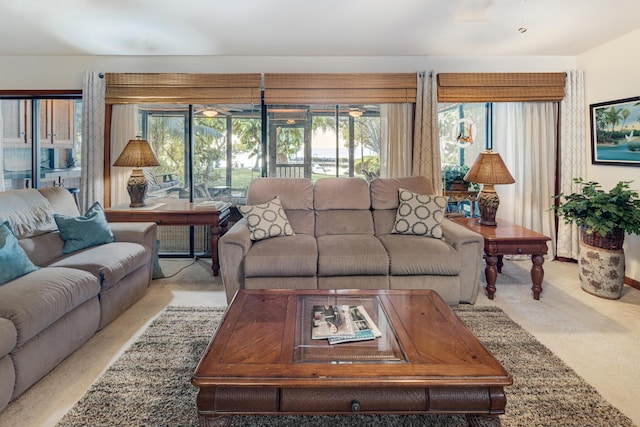 living area with light carpet