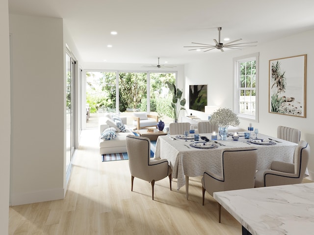 1314 Johnson St, Key West, FL 33040 - dining space featuring healthy amount of natural light, light wood-style flooring, ceiling fan, and recessed lighting