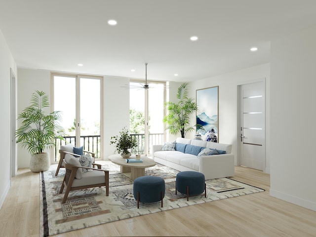 1314 Johnson St, Key West, FL 33040 - living area with light wood finished floors, recessed lighting, and ceiling fan