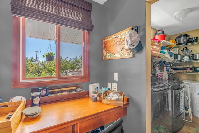 home office with independent washer and dryer