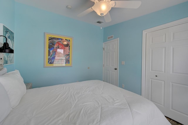 bedroom with a closet and ceiling fan