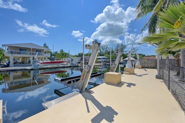 view of dock with a water view