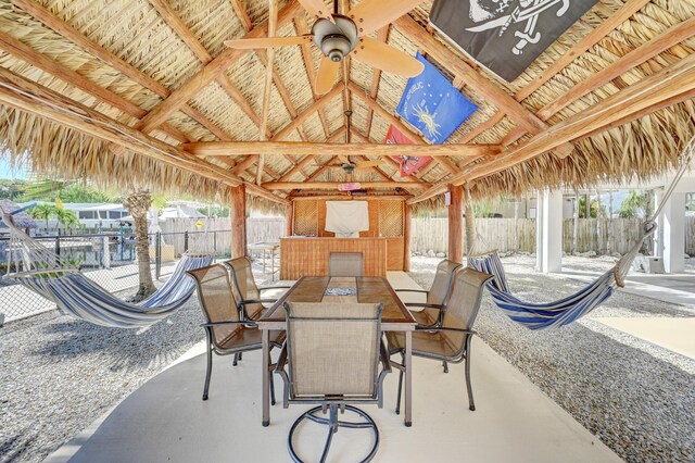 view of patio featuring a gazebo and ceiling fan