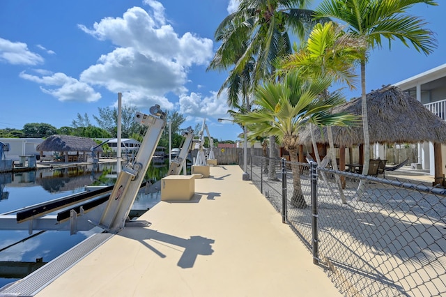 view of dock with a water view