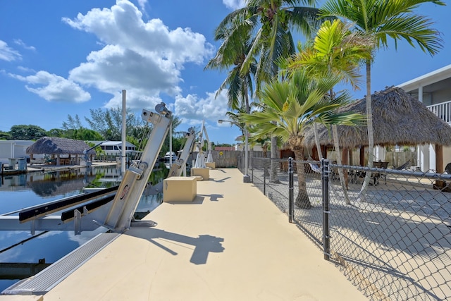 view of dock featuring a water view