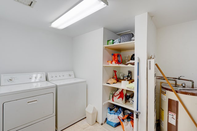 laundry room with washer and clothes dryer and water heater