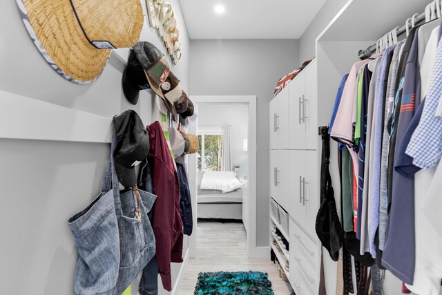 spacious closet with light hardwood / wood-style floors