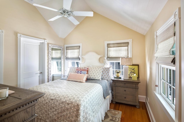 1109 Fleming St, Key West, FL 33040 - bedroom featuring wood finished floors, baseboards, ceiling fan, and high vaulted ceiling