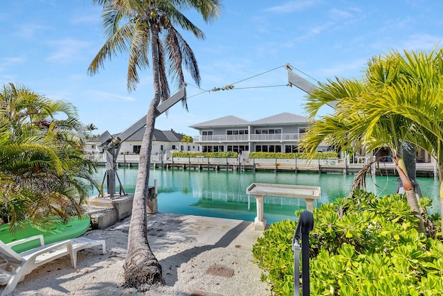 view of water feature with a boat dock