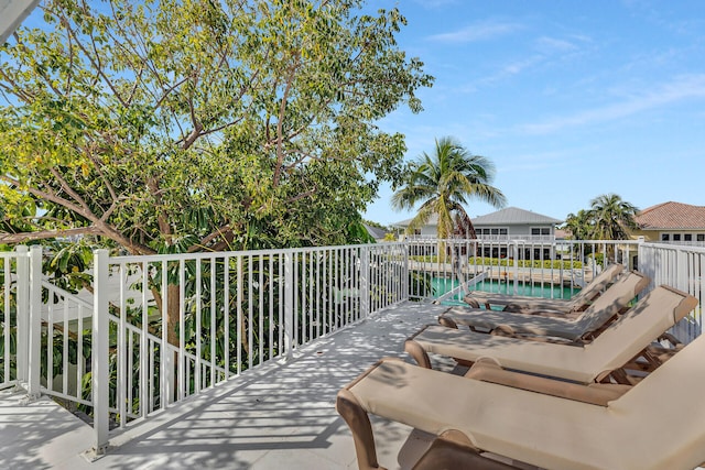 view of patio / terrace with a water view