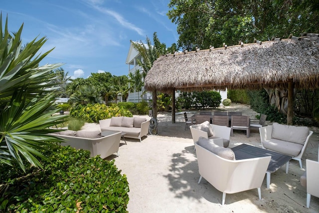 view of patio / terrace with a gazebo and an outdoor living space