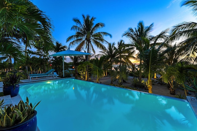 view of pool at dusk