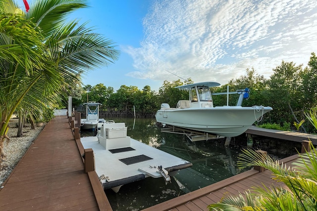 view of dock with a water view