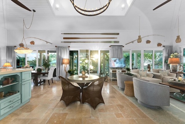 dining room with a chandelier