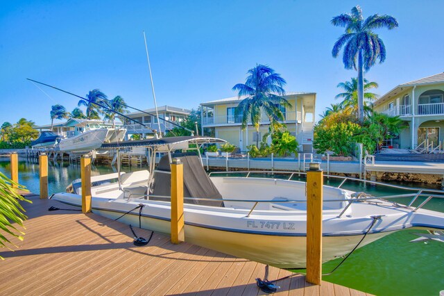 view of dock with a water view