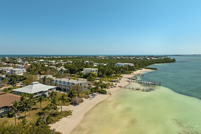 aerial view featuring a beach view and a water view