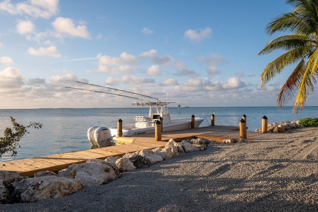 property view of water with a dock