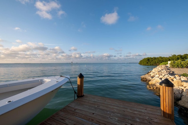 view of dock with a water view