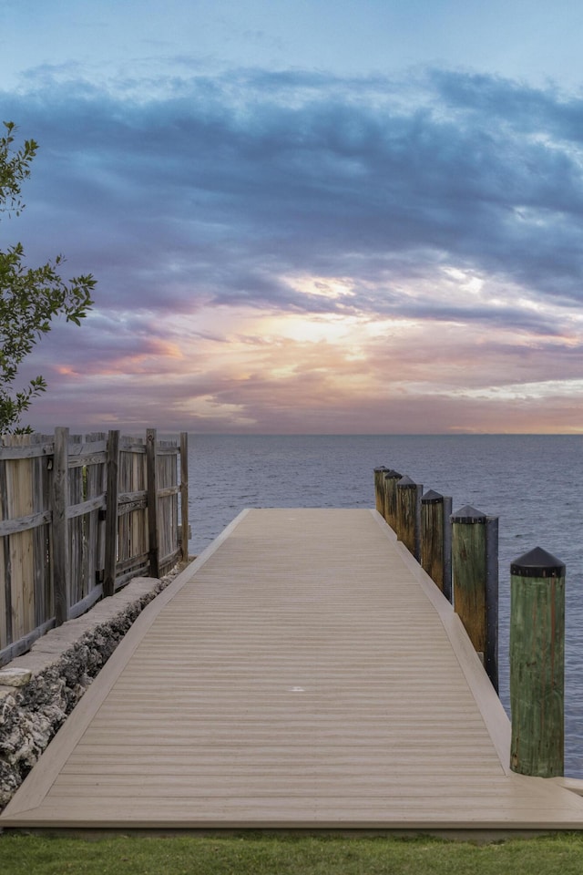 dock area with a water view