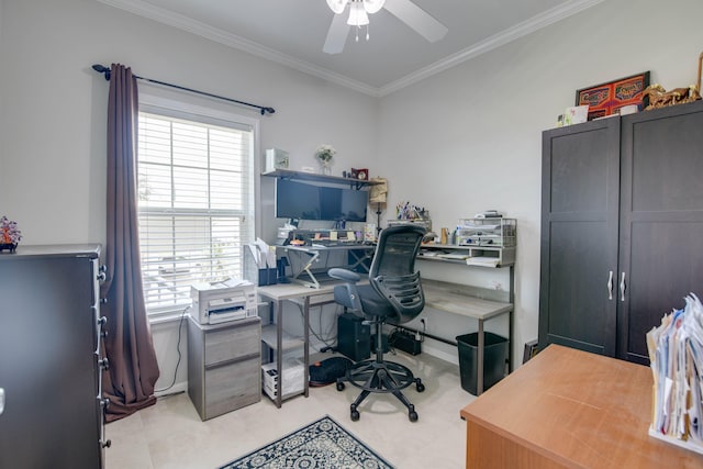480 E 105th Street Ocean St, Marathon, FL 33050 - home office featuring ceiling fan, a healthy amount of sunlight, and crown molding