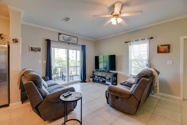 480 E 105th Street Ocean St, Marathon, FL 33050 - living area with visible vents, ornamental molding, a wealth of natural light, and light tile patterned floors