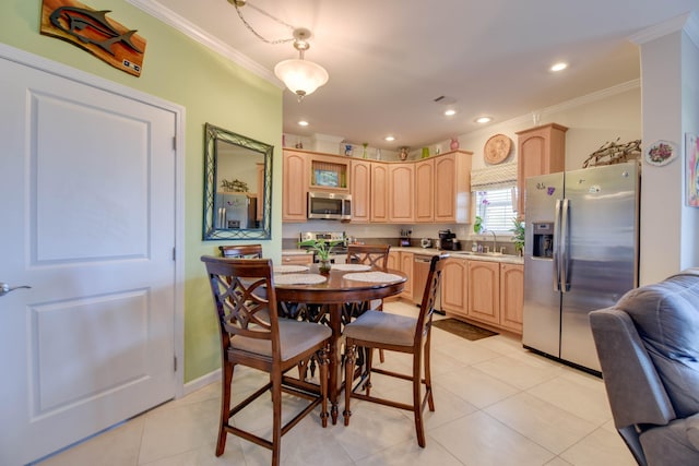 480 E 105th Street Ocean St, Marathon, FL 33050 - dining room featuring recessed lighting, ornamental molding, and light tile patterned flooring