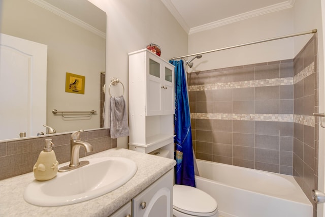480 E 105th Street Ocean St, Marathon, FL 33050 - full bathroom featuring crown molding, toilet, shower / tub combo with curtain, and vanity