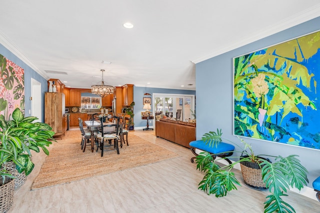 20771 W 2nd Ave, Cudjoe, FL 33042 - dining room featuring a chandelier, ornamental molding, and recessed lighting