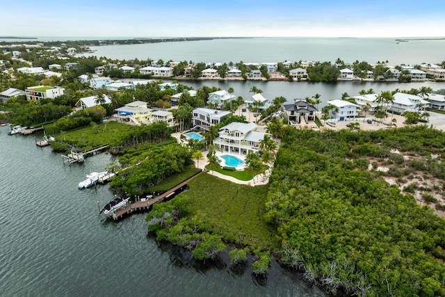 aerial view with a water view