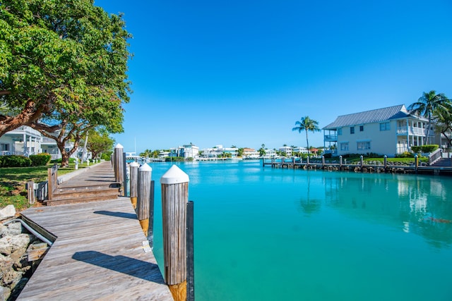 view of dock with a water view