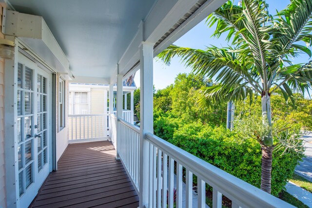 balcony featuring french doors