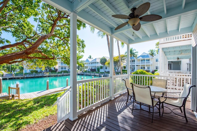 exterior space featuring ceiling fan