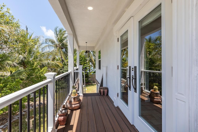 balcony featuring french doors