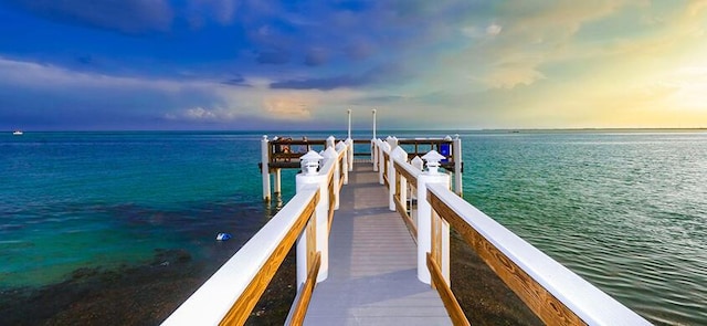 view of dock featuring a water view