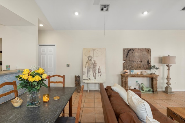 dining area featuring light tile patterned floors, visible vents, and recessed lighting