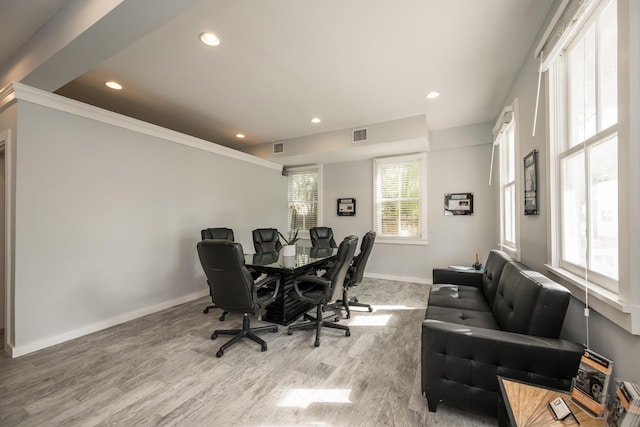 office space with wood-type flooring