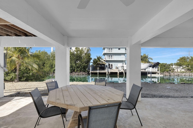 view of patio / terrace with a water view