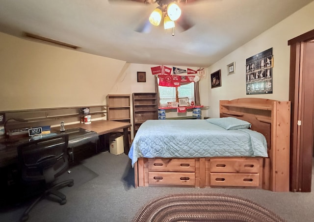200 Cuba Rd, Tavernier, FL 33070 - bedroom featuring carpet floors, an office area, a ceiling fan, and lofted ceiling
