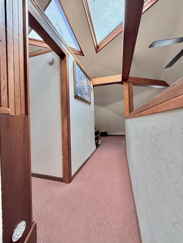 200 Cuba Rd, Tavernier, FL 33070 - hall featuring carpet floors, a skylight, and lofted ceiling