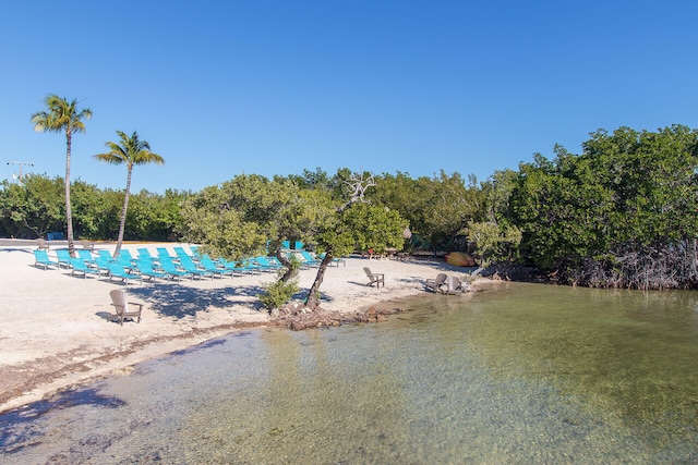 view of pool with a water view