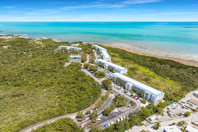 aerial view with a water view and a view of the beach