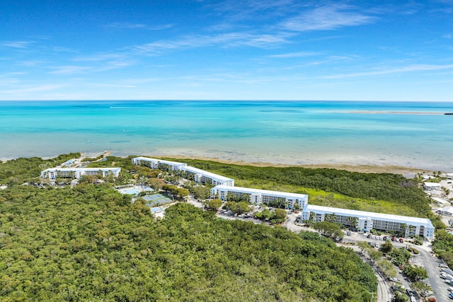 aerial view featuring a water view and a beach view