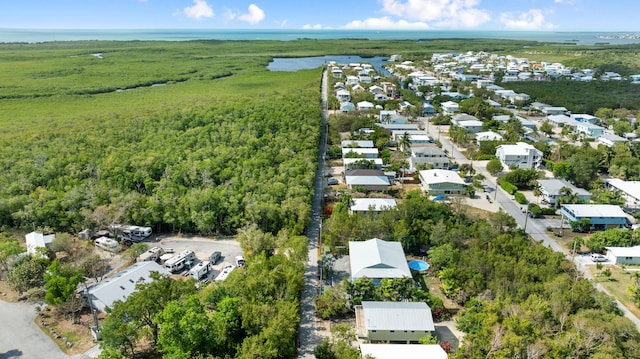 aerial overview of property's location featuring a nearby body of water, nearby suburban area, and a heavily wooded area