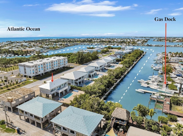 aerial view with a water view